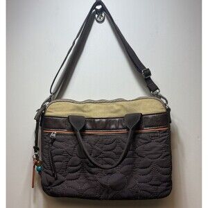 FOSSIL Bag Brown Vintage Quilted Leather Key-Per Tote Purse w/ Key Charm Y2K 90s